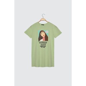 Trendyol Mint Printed Knitted T-shirt Dress vyobraziť