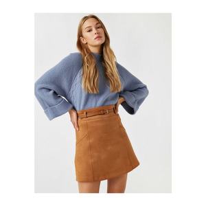 Koton Women's Brown Belted Suede Mini Skirt vyobraziť