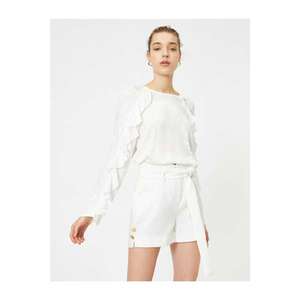 Koton Women's White Bike Collar Long Sleeve ruffle Detail patterned blouse vyobraziť