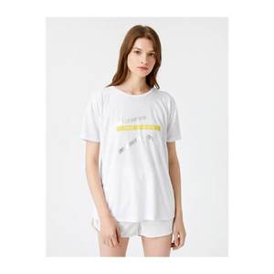 Koton Women's White Printed T-Shirt vyobraziť