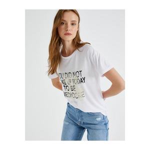 Koton Women's White Slogan T-Shirt vyobraziť