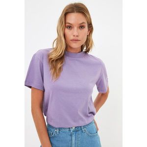 Trendyol Lilac Stand Up Collar Basic Knitted T-shirt vyobraziť