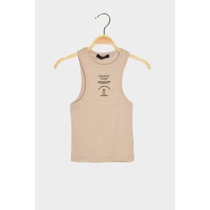 Trendyol Beige Thick Strap Ribbed And Printed Crop Knitted Blouse vyobraziť