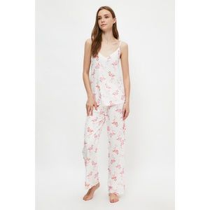 Trendyol Ecru Flamingo Patterned Woven Pajamas Set vyobraziť