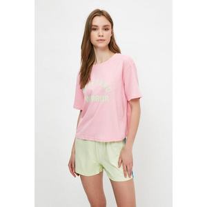Trendyol Pink Slogan Knitted Pajamas Set vyobraziť