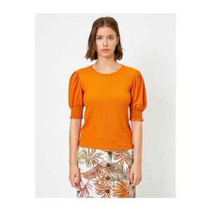Koton Women's Orange Bike Collar Short Sleeve Sleeve Ruffled T-shirt vyobraziť