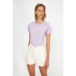 Trendyol Lilac 100% Organic Cotton Embroidered Basic Knitted T-Shirt vyobraziť