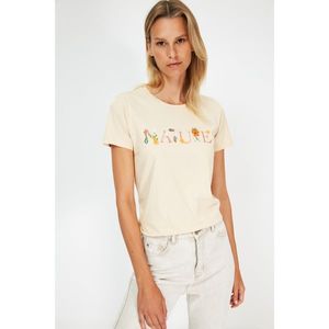 Trendyol Beige 100% Organic Cotton Basic Printed Knitted T-Shirt vyobraziť