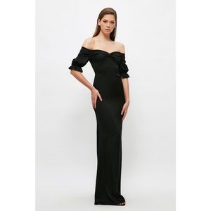 Trendyol Black Ruffle Detailed Satin Evening Dress & Graduation Dress vyobraziť