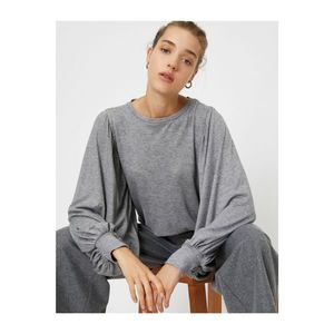 Koton Women's Gray Crew Neck Sleeve Detailed Sweater vyobraziť