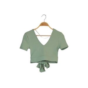 Trendyol Mint Tie Detailed Corded Knitted Blouse vyobraziť