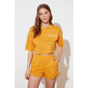 Trendyol Orange Gathered Knitted Pajamas Set vyobraziť