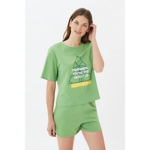 Trendyol Green Slogan Knitted Pajamas Set vyobraziť
