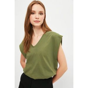 Trendyol Dark Khaki V Neck Sleeveless Basic Knitted T-Shirt vyobraziť