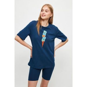 Trendyol Navy Blue Ice Cream Printed Knitted Pajamas Set vyobraziť