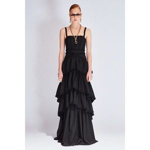 Koton Black Embroidery Fabric Evening Dress vyobraziť
