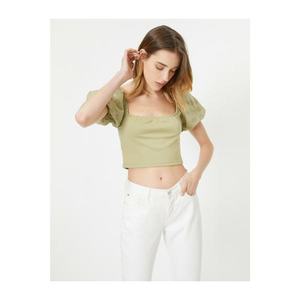 Koton Women's Green U-Neck Short Sleeves Flywheel T-Shirt vyobraziť