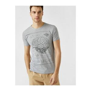 Koton Men's Gray Printed Short Sleeve Crew Neck T-Shirt vyobraziť