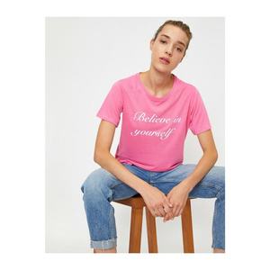 Koton Women's Pink Short Sleeve Printed T-Shirt vyobraziť