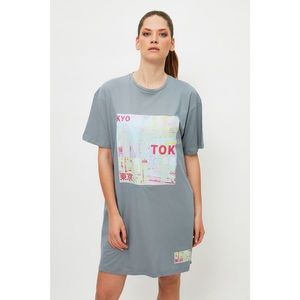 Trendyol Gray Printed Tshirt Knitted Dress vyobraziť