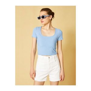 Koton Women's Blue Short Sleeve Ribbed T-Shirt vyobraziť