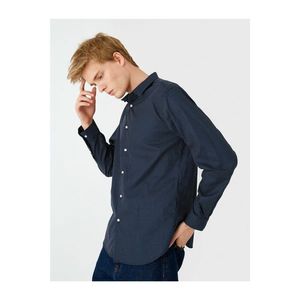 Koton Men's Navy Blue Classic Collar Cotton Long Sleeve Patterned Shirt vyobraziť