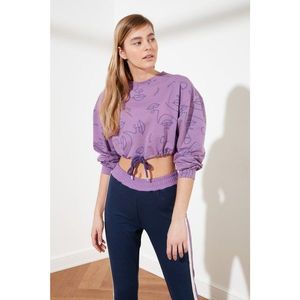 Trendyol Lilac Printed Crop Knit Sweatshirt vyobraziť
