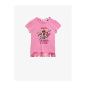 Koton Girl's Fringed Short Sleeve Crew Neck Cotton T-Shirt vyobraziť