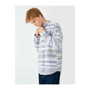Koton Men's Blue Long Sleeve Patterned Shirt vyobraziť