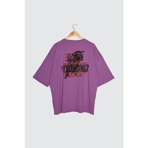 Trendyol Purple Men's Oversize Crew Neck Short Sleeve Printed T-Shirt vyobraziť