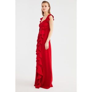 Trendyol Red Back Detailed Ruffled Evening Dress & Graduation Gown vyobraziť