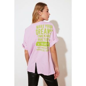 Trendyol Lila Oversize Back Printed Knitted T-Shirt vyobraziť