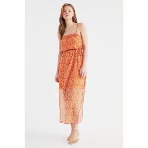 Trendyol Orange Belted Flower Patterned Dress vyobraziť