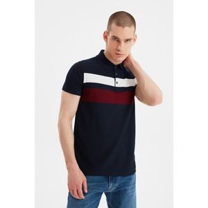 Trendyol Navy Blue Men Slim Fit Short Sleeve Striped Polo Neck T-shirt vyobraziť