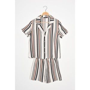 Trendyol Beige-Multicolor Striped Color Block Pajamas Set vyobraziť