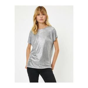 Koton Women's Gray Short Sleeve Crew Neck T-Shirt vyobraziť