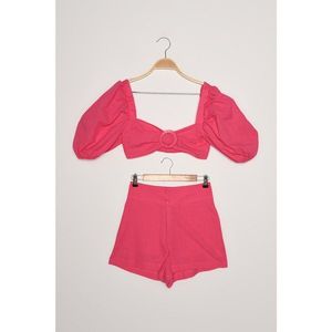 Trendyol Pink Buckled Cotton Bottom-Top Suit vyobraziť