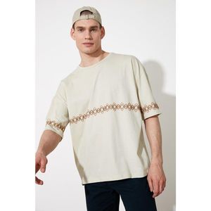 Trendyol Stone Men's Oversize Crew Neck Short Sleeve Embroidered T-Shirt vyobraziť