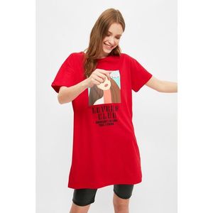 Trendyol Red Printed Knitted T-shirt Dress vyobraziť