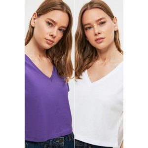 Trendyol 2-Pack Purple-White Knitted T-Shirt vyobraziť