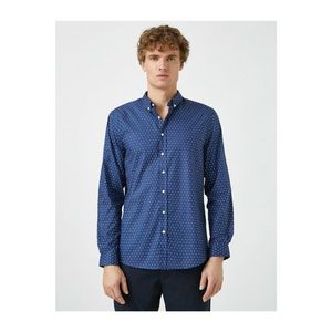 Koton Men's Navy Blue Classic Collar Long Sleeve Printed Shirt vyobraziť