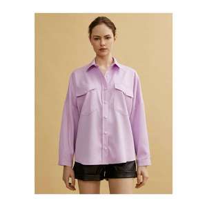 Koton Women's Purple Pocket Long Sleeve Snap Button Shirt vyobraziť