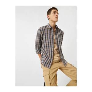 Koton Men's Brown Cotton Classic Collar Long Sleeve Shirt vyobraziť