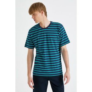 Koton Men's Navy Blue Striped T-Shirt vyobraziť