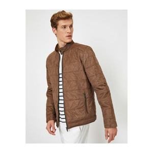 Koton Men's Brown Leather Look Zipper Coat vyobraziť