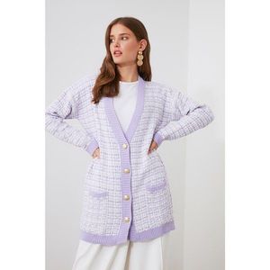 Trendyol Tweed Looking Knitwear Cardigan with Lila Pocket vyobraziť