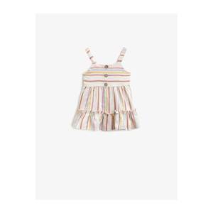 Koton Baby Girl Striped Dress With Ornamental Buttons Suspenders vyobraziť