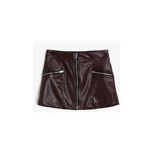 Koton Girl Burgundy Zipper Detailed Leather Look Skirt vyobraziť