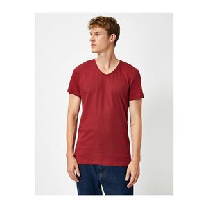 Koton Men's Red Short Sleeve V Neck Basic T-Shirt vyobraziť