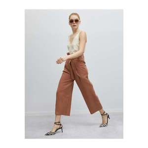 Koton Women's Brown Belt Wide-leg Trousers vyobraziť